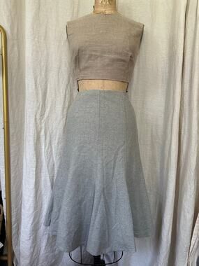 Vintage Ralph Lauren Light gray Wool Midi A-Line Skirt black label